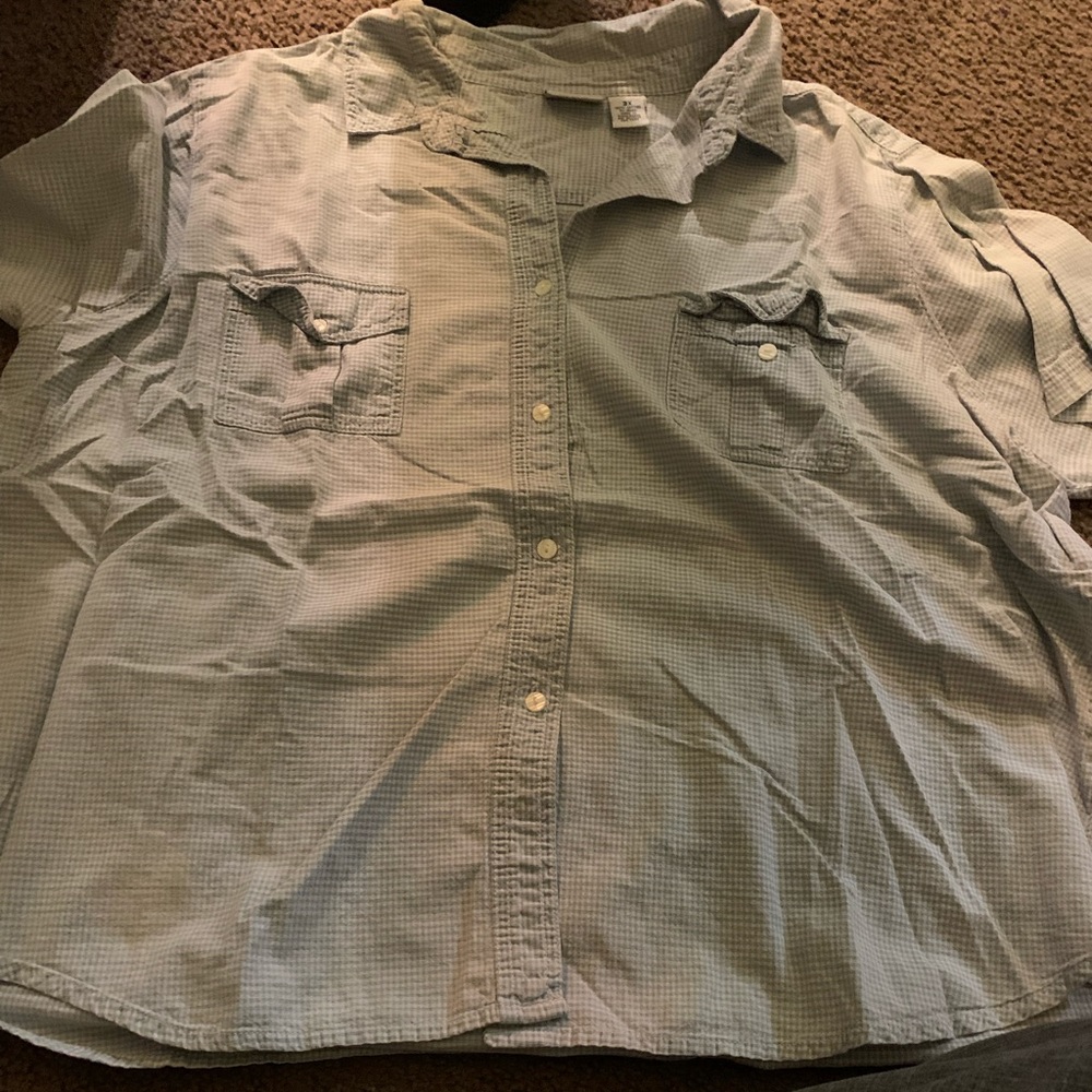Cotton blend blue gingham button down the front shirt